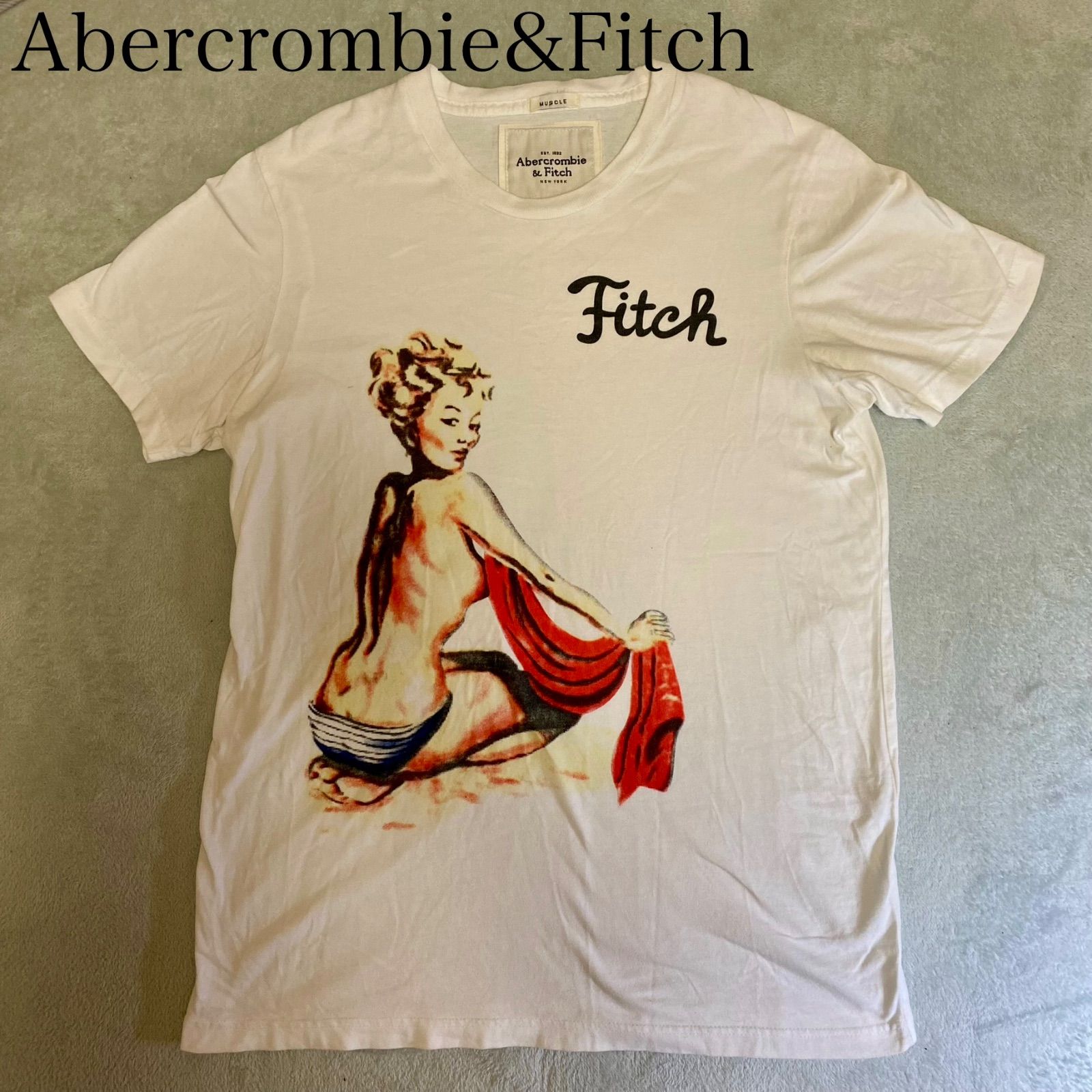 【Abercrombie&Fitch】アバクロ　ビックサイズ　ピンナップガール　ヌード　Tシャツ　エロT  ホワイト　アメリカン　古着　アメカジ　希少柄