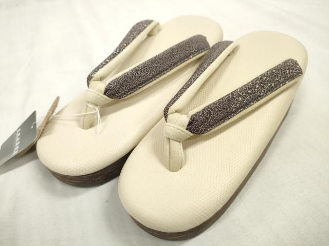 平和屋着物●和装小物　和装草履　天然皮革使用　鼻緒：江戸小紋柄　履物　逸品　未使用　DAAQ1456zzz 平和屋着物○和装小物 和装草履 天然皮革使用 鼻緒：江戸小紋柄 履物