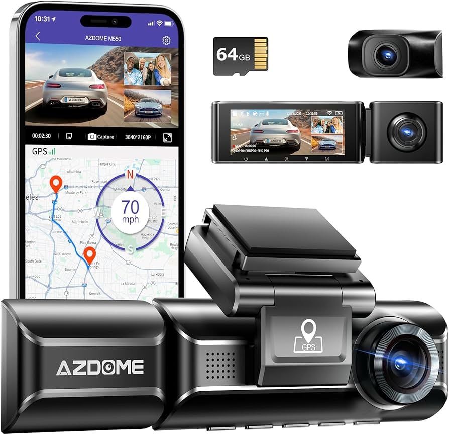 AZDOME M550 3 Channel Dash Cam M550 ドライブレコーダー 前後カメラ 