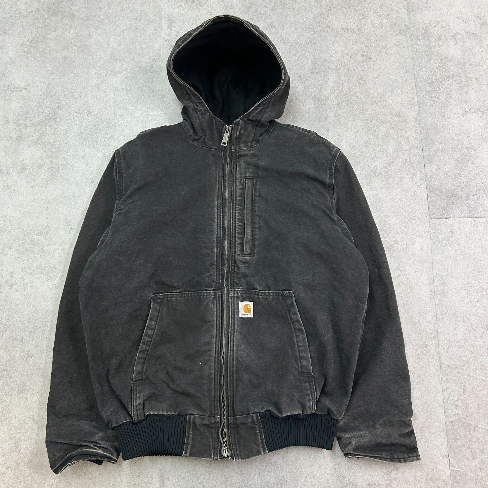 Carhartt カーハート 人気 ダック地 アクティブ フルスイング 良い色落ち フェード リブ トップス 長袖 アクティブジャケット 古着 ブラック 黒 M