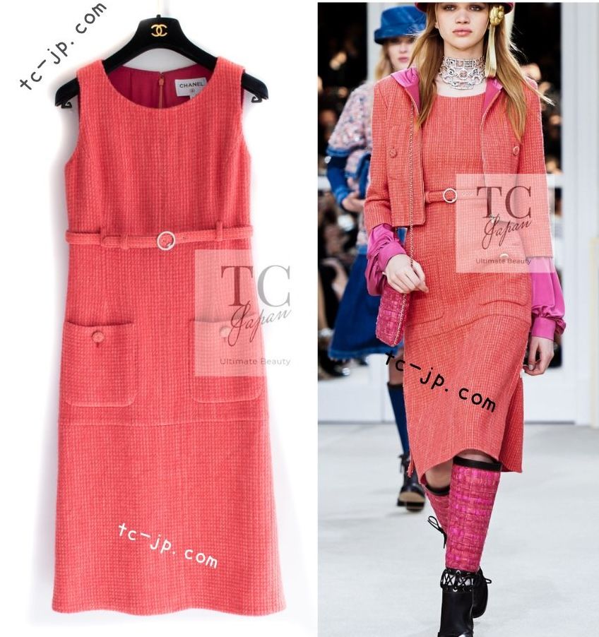 シャネル ワンピース CHANEL コーラル オレンジ レッド CCロゴ