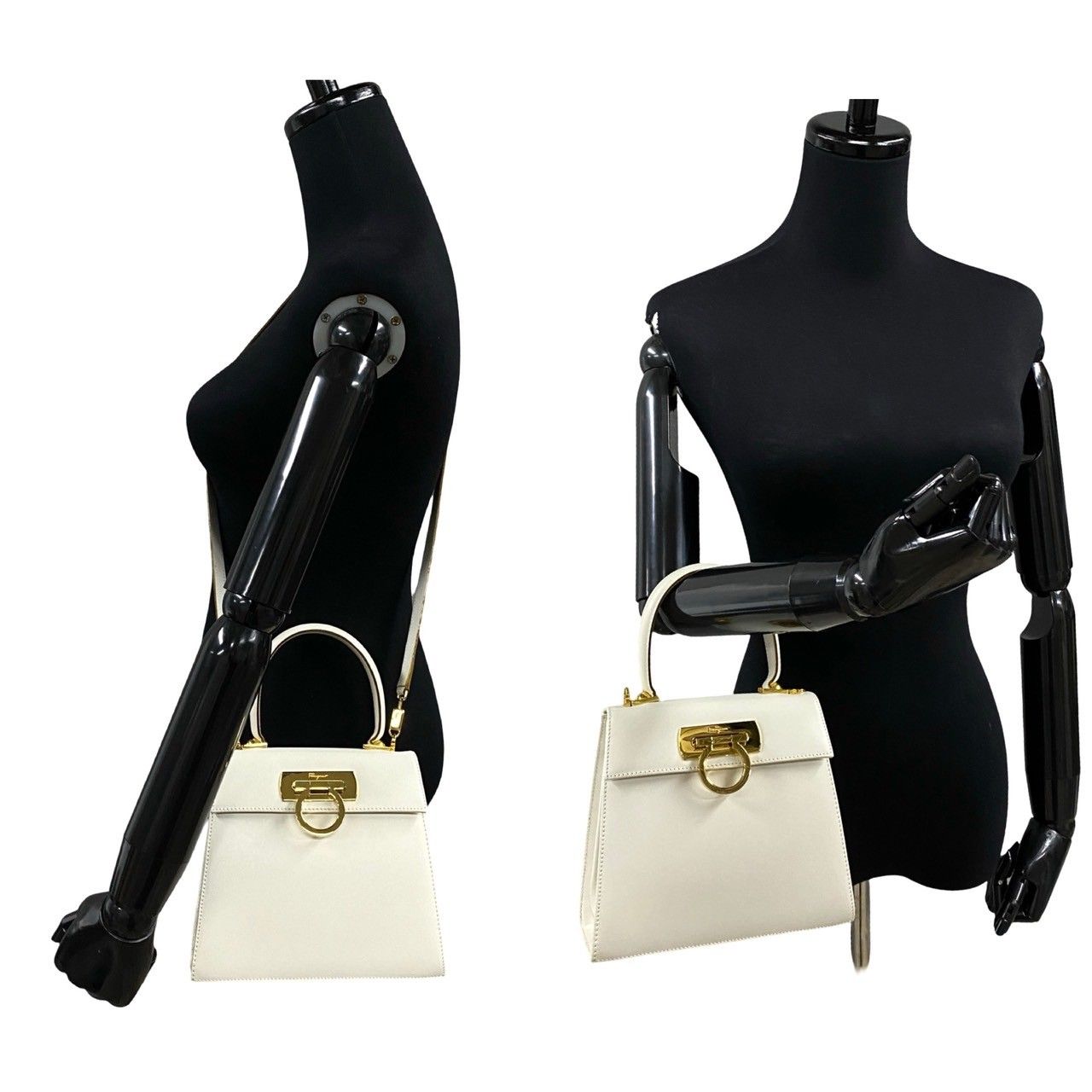 美品 Ferragamo ハンドバッグ レザー ホワイト ガンチーニ 肩掛け FERRAGAMO フェラガモ Ferragamo バッグ レディース ブランド