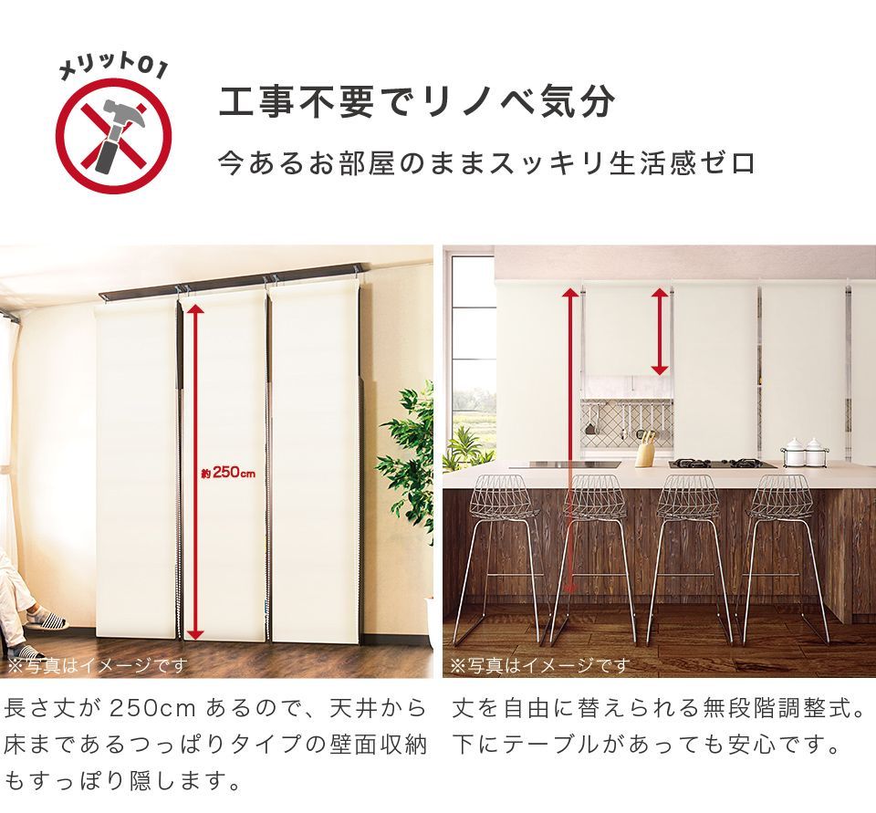 BYT101335301 ロールスクリーン 幅60cm×高さ250cm 本棚 用 目隠し