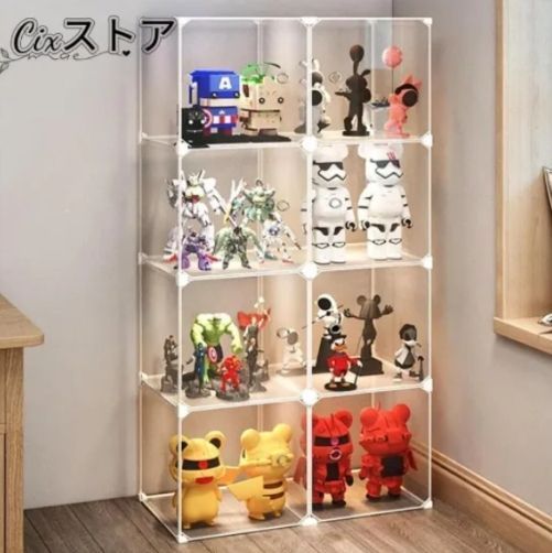 クリア飾り棚 ガラスコレクションケース 3段 背面クリアガラス張り 幅43cm×高85cm