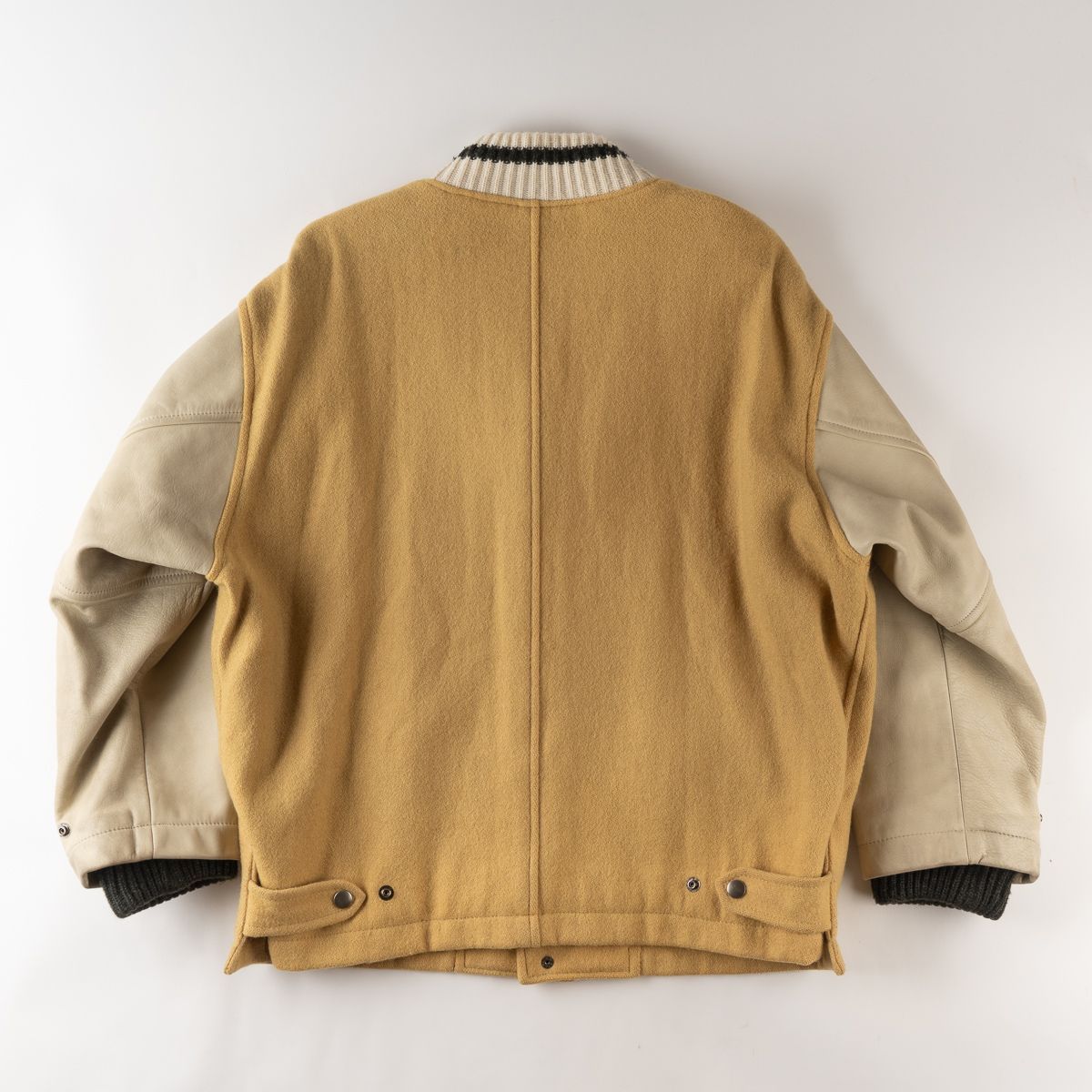 80s-90s メルローズ MELROSE メルトン袖革スタジャン ベージュ M