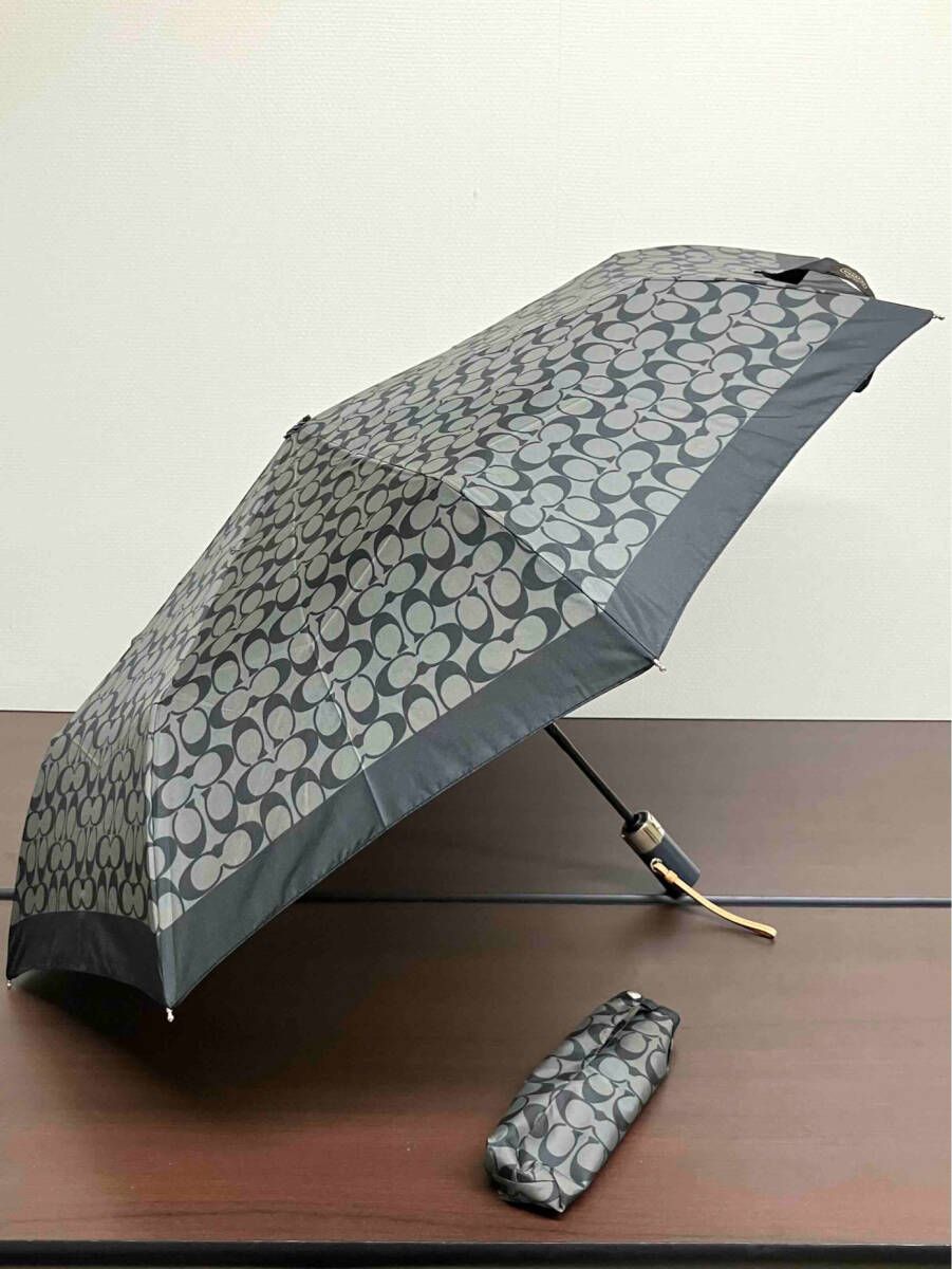 COACH コーチ 折りたたみ傘 雨傘 ブラック グレー シグネチャー