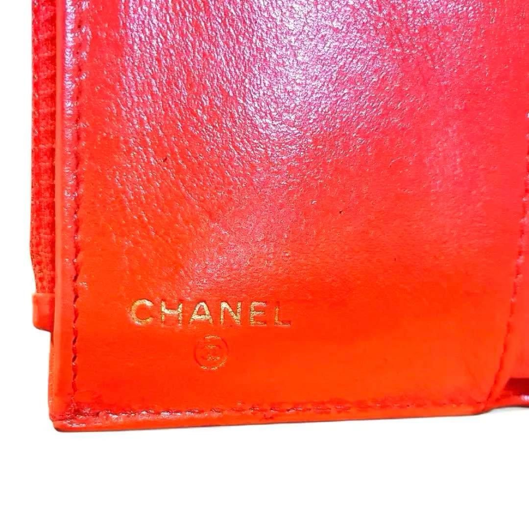 人気色・希少】CHANEL ディズヌフ 三折り財布 ラムスキン オレンジ系