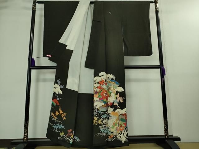 平和屋着物 上 アンティーク 大正ロマン 黒留袖 御所車吉祥花絵巻 DZAA8898kh5