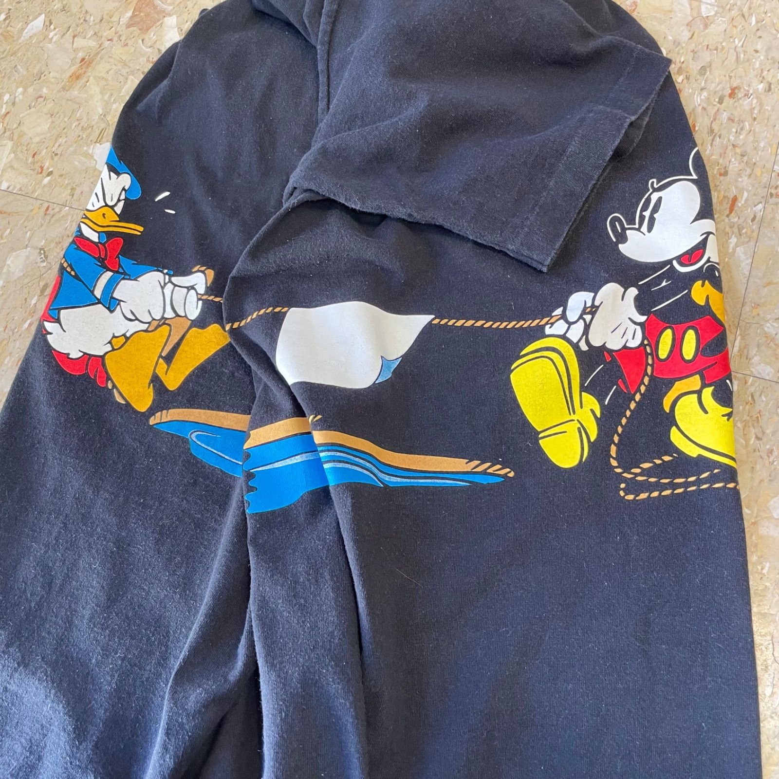 90s USA製 【Disney】 ディズニー ミッキー 綱引き 両面プリント T 