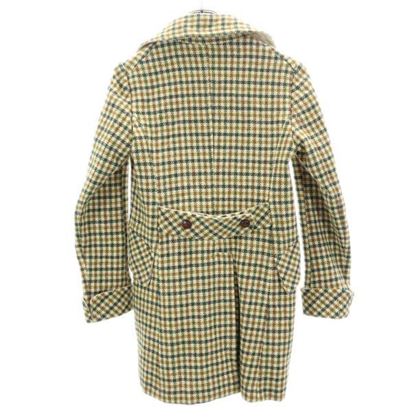 ハリスツイード チェスター チェック柄 コート 茶×ベージュ×緑 HARRIS TWEED YOSHI KONDO フランス製 レディース 【中古】  【221210】