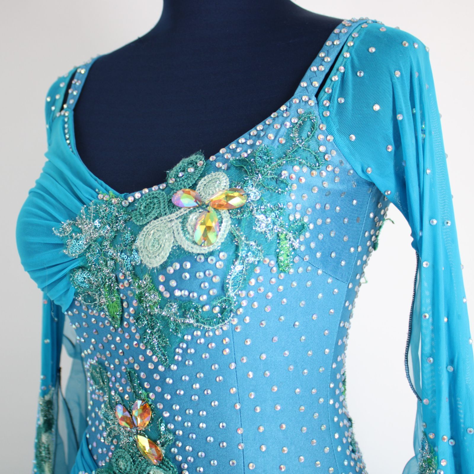 【社交ダンス衣装】ブルー leirena ワンピース ドレス 青 緑 グリーン 社交ダンス衣装】ブルー leirena ワンピース ドレス 青 緑 グリーン