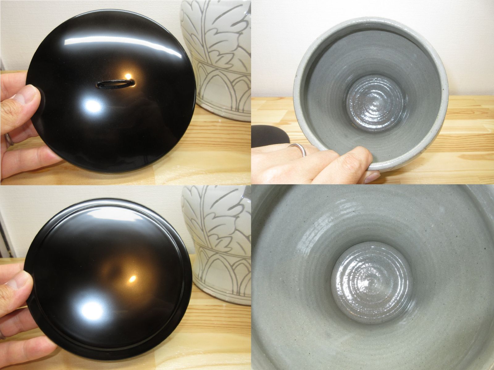逢絢亭・新品】茶道具 水指 京焼 掻落し 真塗の塗蓋 黒石窯 共