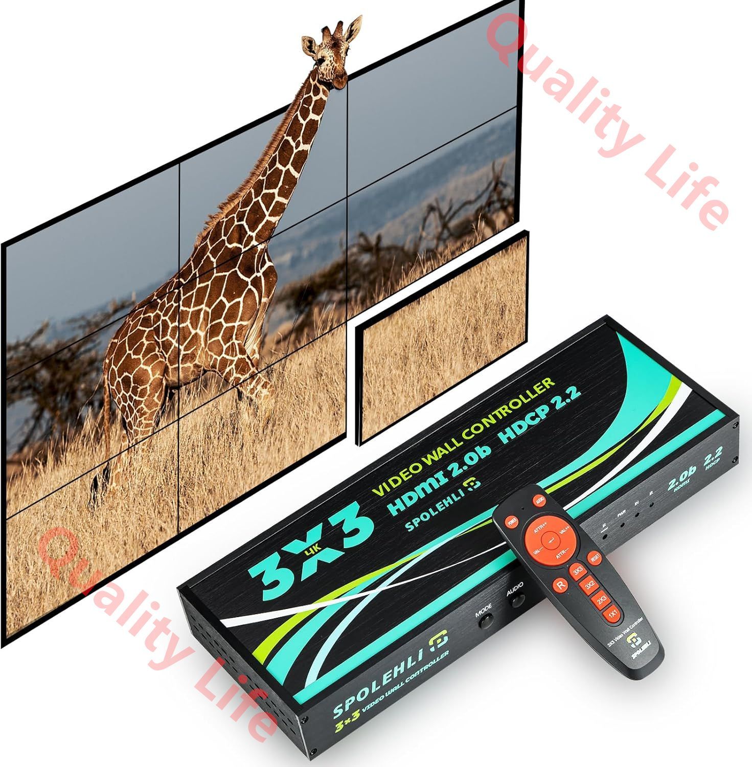 ビデオウォールコントローラー 4K60HZ 1080p 3x3|3x2|2x2|3x1|1x4|2x3|4x2|2x4 リモコン付き ps4|ps5に適用 9TVスプライシング用 HDMI互換2.0b HDCP2.2 3*3 PSE認証济