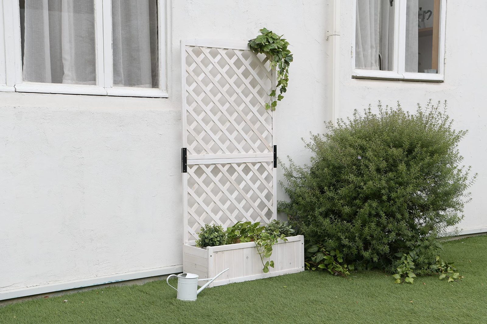 プランターラティス Out 木製 ホワイト 幅71.5×奥行30×高さ148cm プランター付きラティスフェンス 天然木使用 リビングアウト Living ガーデニング モダンにお庭を演出 壁面緑化 目隠し