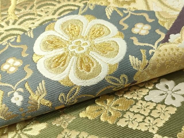 未使用品　高級【値下げOK】六通柄 唐織 逸品 正絹 袋帯 金糸　振袖 平和屋着物▽六通柄袋帯 唐織 名物裂 金銀糸 正絹 逸品