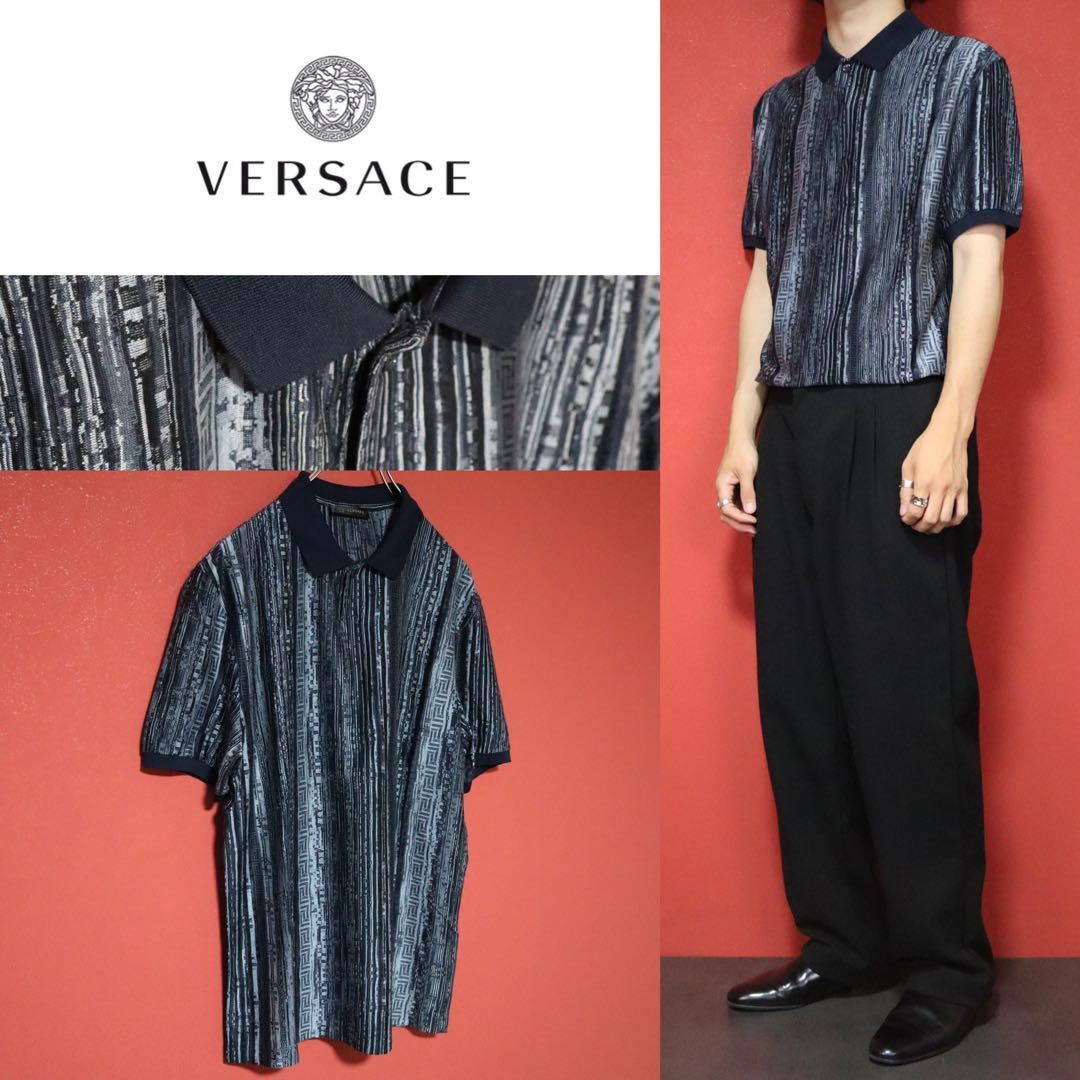 希少ヴィンテージ】VERSACE 総柄 立体デザイン 襟切り替え ポロシャツ 