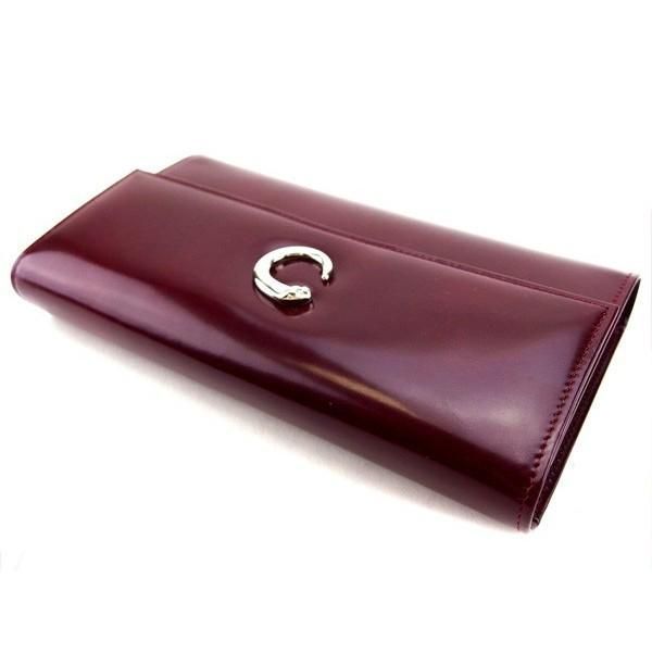カルティエ 長財布 ブラック×シルバー×ボルドー Cartier 長サイフ