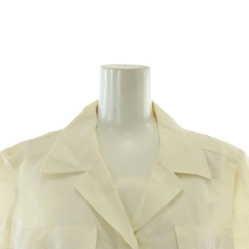  シャネル CHANEL シャツ ブラウス 麻 リネン 半袖 ロゴボタン ココマーク 40 L 白 ホワイト XZ GY 18 半袖 シャツ ブラウス