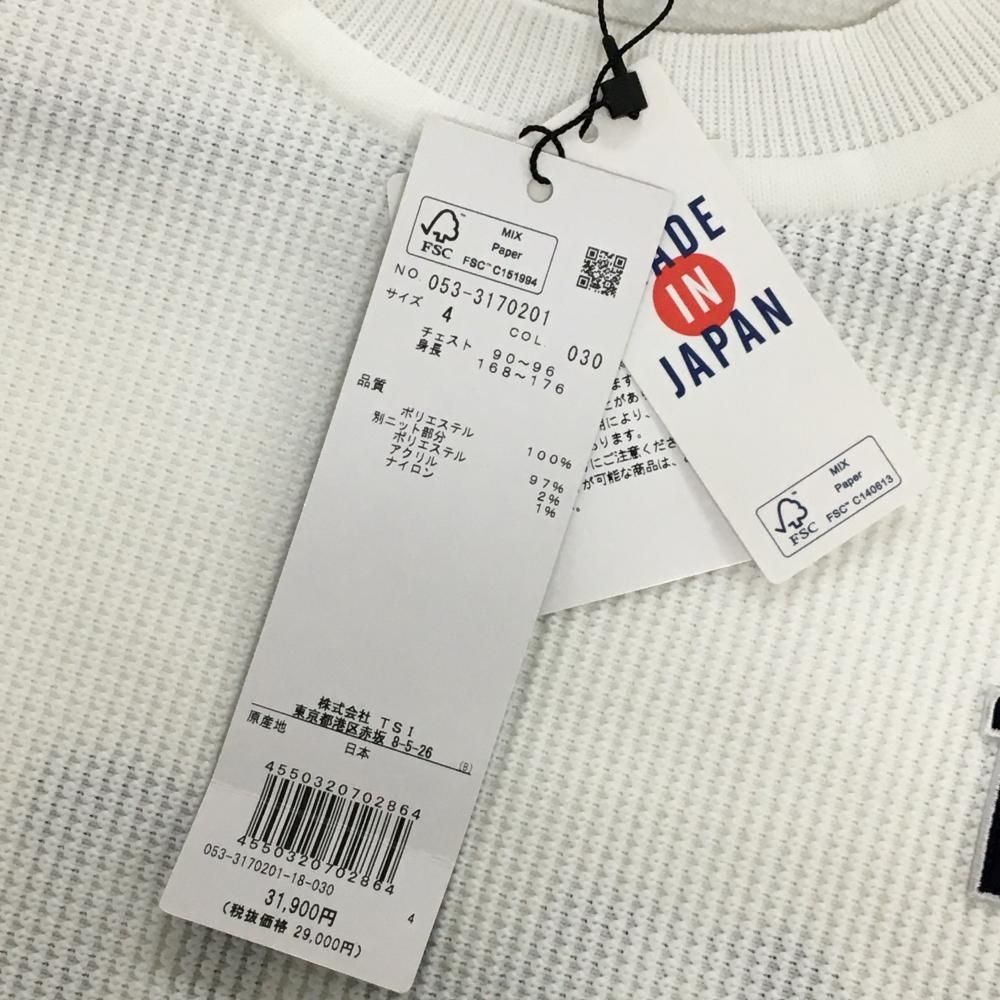 パーリーゲイツ セーター 白×ネイビー ニット 後ろストライプロゴ メンズ 4 M ゴルフウェア モデル PEARLY GATES LLC-HASEGAWATOSO_COM