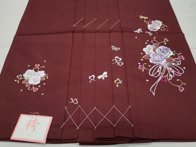 平和屋着物●女性　行灯袴　総刺繍　花唐草文　葡萄色　卒業式　洗える着物　未使用　CAAU9850vf 平和屋着物○女性 行灯袴 総刺繍 花唐草文 葡萄色 卒業式 洗える着物