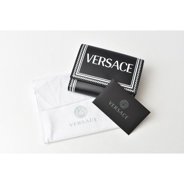 新品 ヴェルサーチ 財布 三つ折り VERSACE ロゴ ブラック