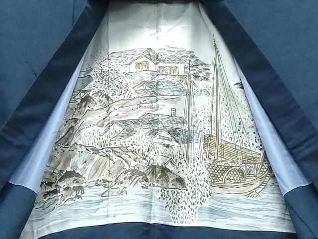 平和屋着物○男性 紬 アンサンブル 藍鉄色 正絹 逸品 CAAS8447vf