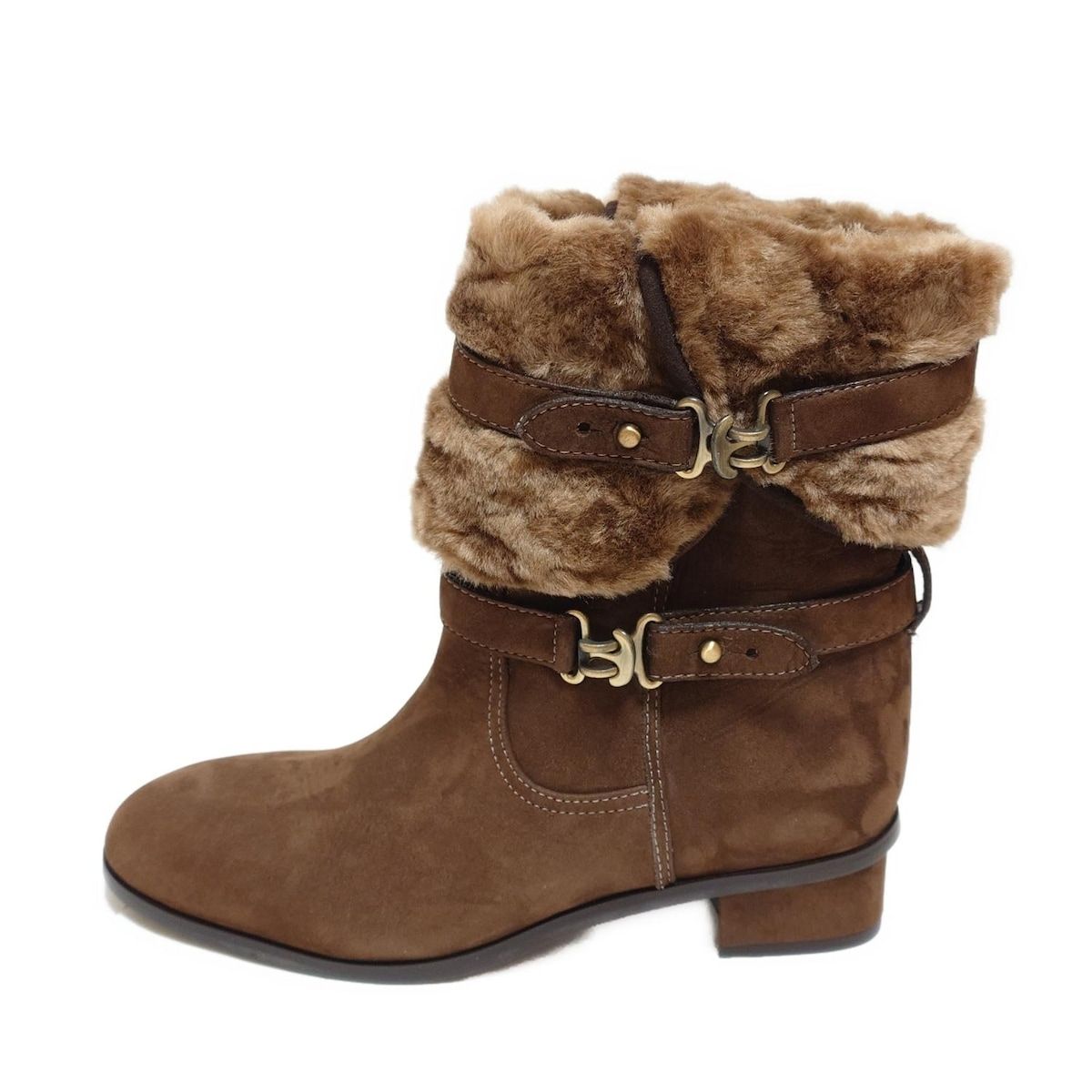 GINZA Kanematsu ギンザカネマツ ショートブーツ 25 1 2 レディース - ダークブラウン フェイクファー