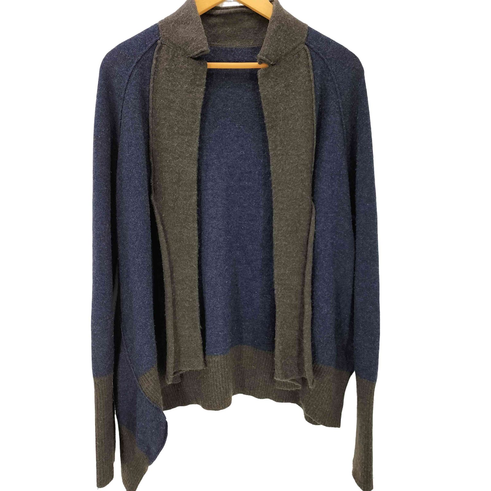 ワイズ Ys 10AW バイカラー ボタンレス ウール ニット カーディガン ロングリブ レディース JPN 2