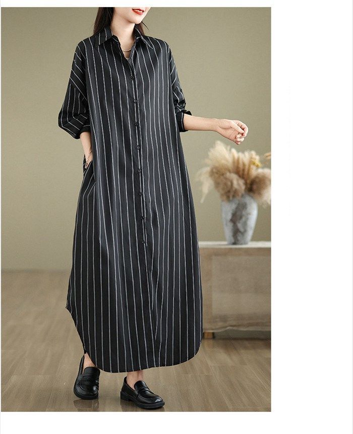 シャツワンピース レディース ロングシャツ ストライプ柄
