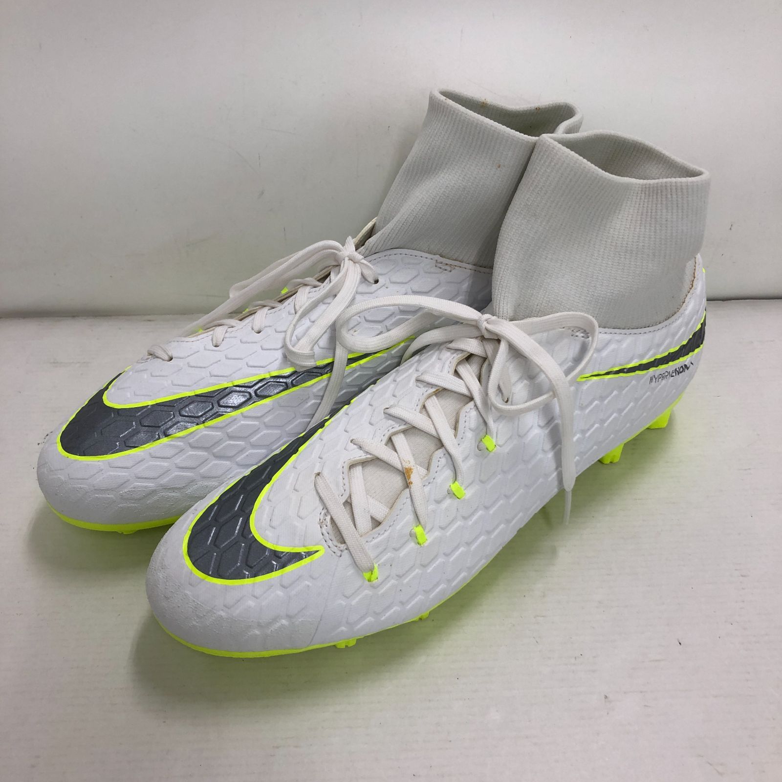 02m0816 NIKE ナイキ ハイパーヴェノム ファントム3 HG サイズ27.5cm ホワイト×イエロー サッカースパイク サッカーシューズ  箱なし 中古品