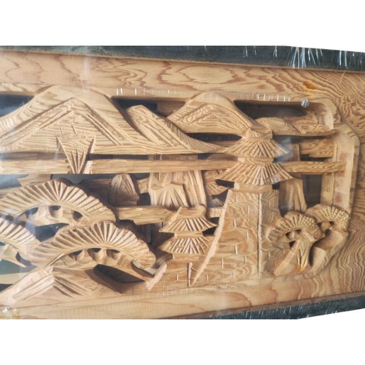 彫刻欄間 2枚 セット 小さいサイズ 4．5尺近江八景風