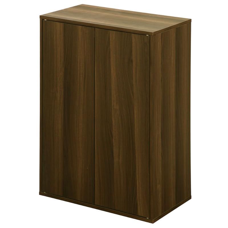 ぼん家具 本棚 扉付き 木製 収納棚 可動棚 幅59cm チェスト コミックラック 4段 棚 リビング収納 木製扉 ウォールナット