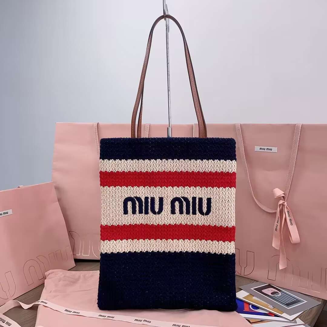 未使用新品 MIU MIU ラフィアxコットン トートバッグ