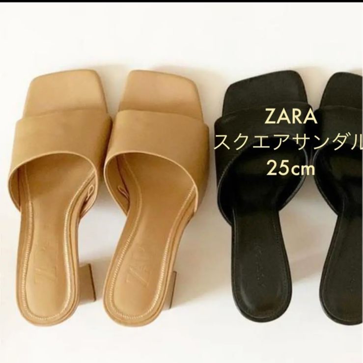 ZARA ザラ レザー ブロックヒール サンダル キャメル - TACO SHOP - メルカリ