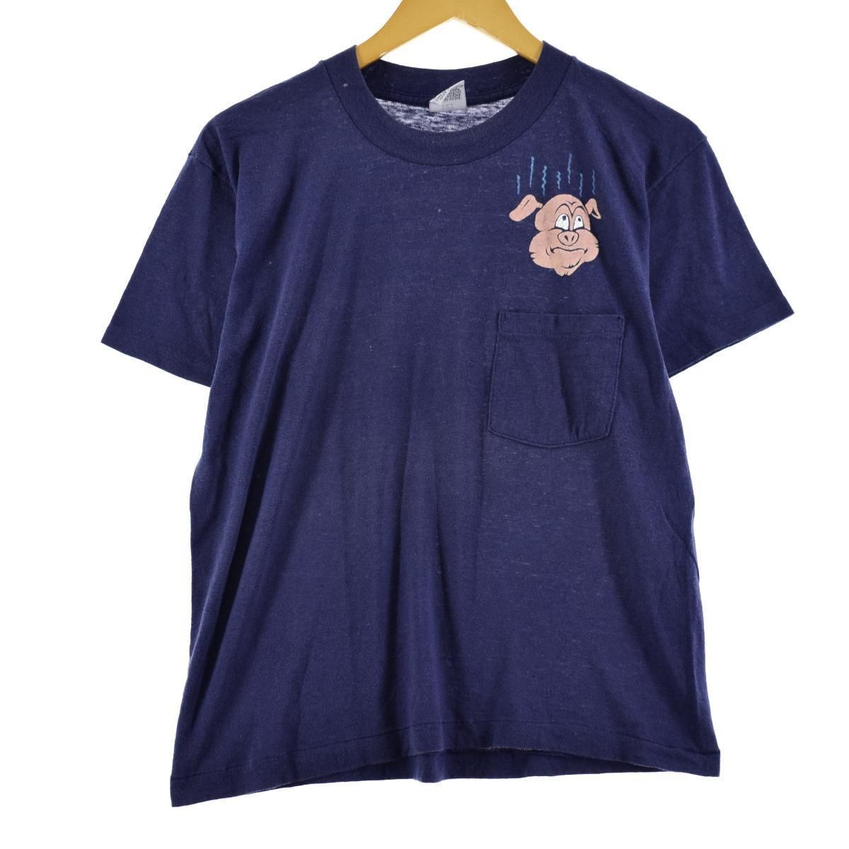 古着 90年代 TOPHALF ブタ柄 胸ポケット アニマルプリントTシャツ USA 