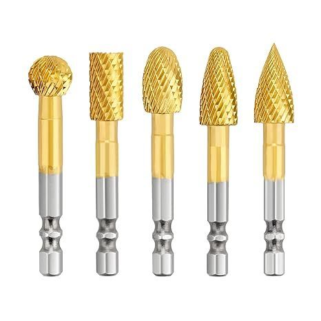 【在庫処分】5本セット超硬バー タングステンバー ロータリーヤスリ タングステン製 リューター ビット 加工 ロータリーバー 高速度 工具 切削 研磨用(6.35軸 刃幅10mm)