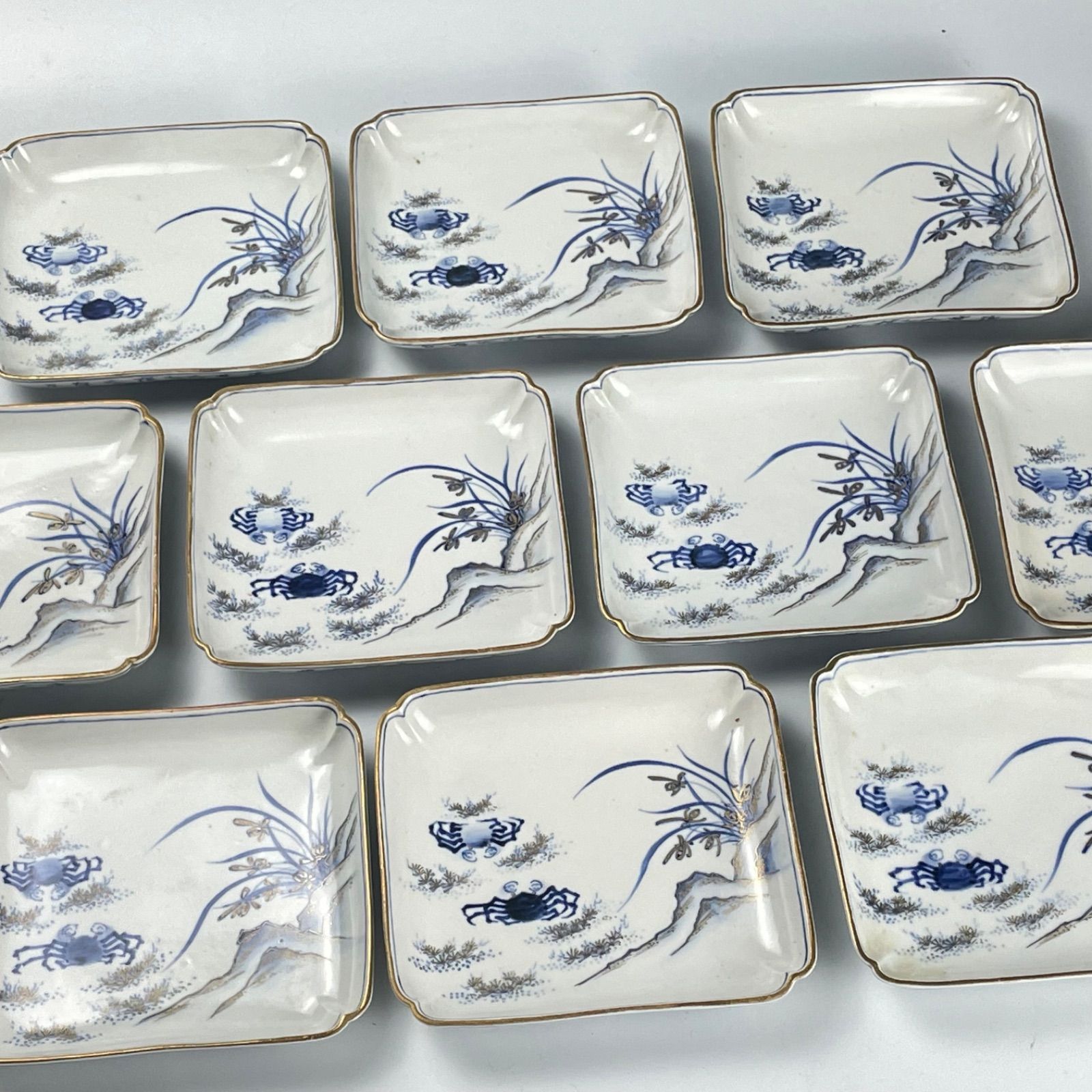 絵皿　角皿　古九谷　骨董 721 染付 金彩 蟹 九谷焼 極上等九谷 骨董 アンティーク 刺身皿 角皿