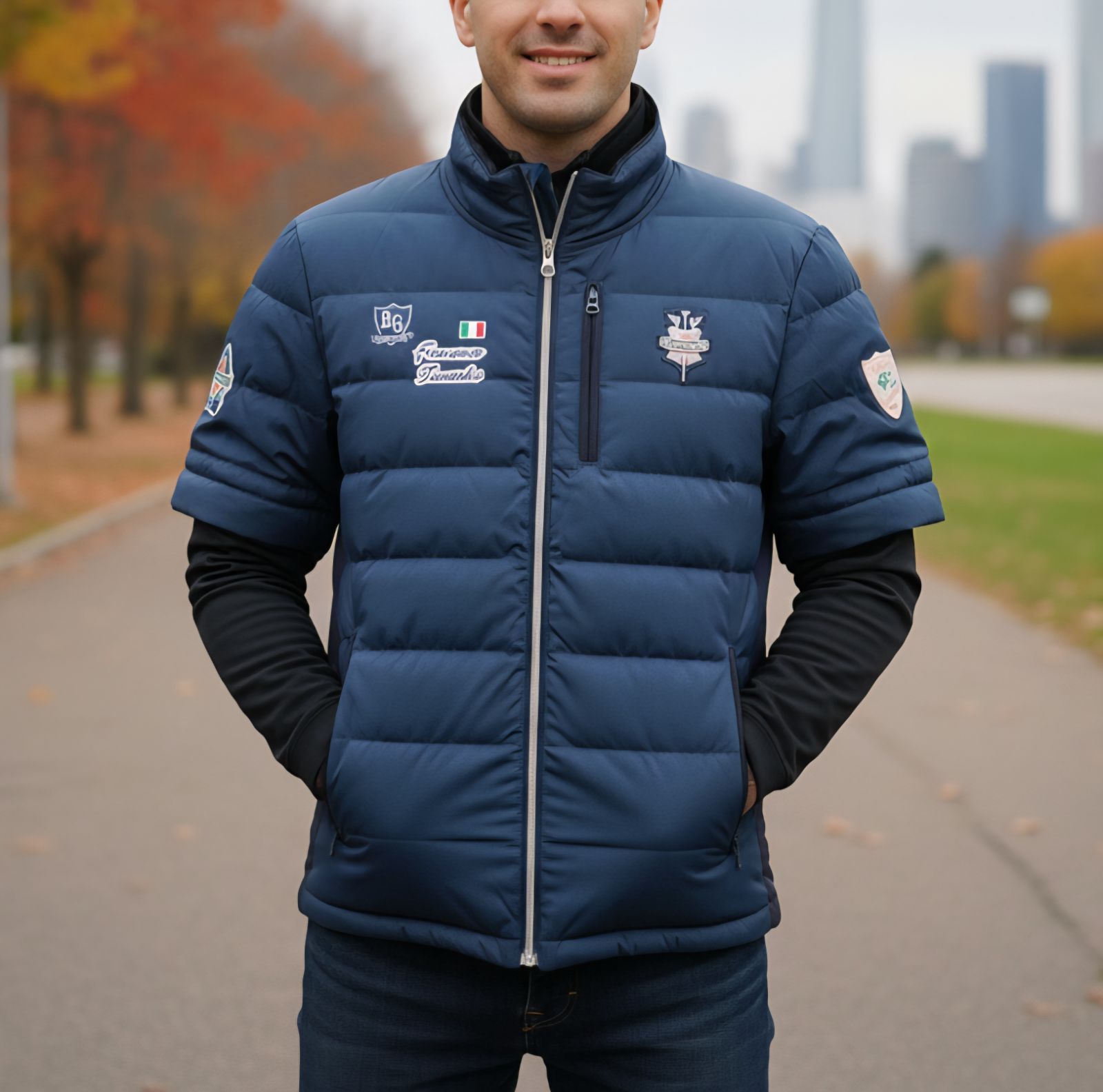 ビームスゴルフ パープルレーベル BEAMS GOLF PURPLE LABEL タラッティ ヘリンボーンプリント ダウンブルゾン S ダウンジャケット 2WAY ネイビー 紺