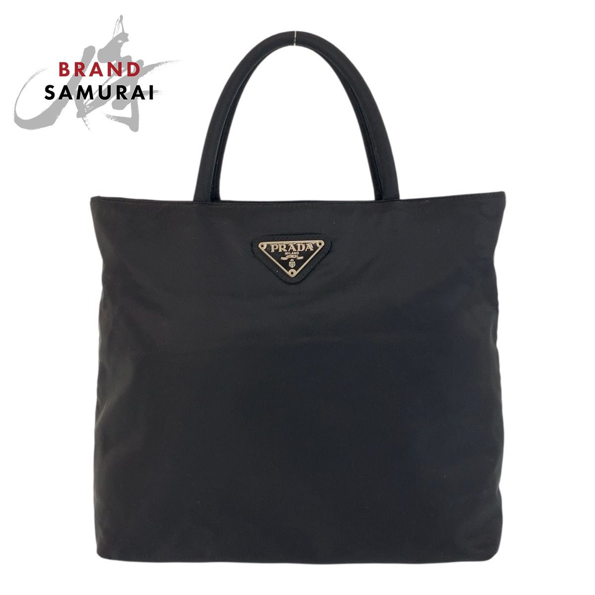 レディース 美品 PRADA プラダ テスート 三角ロゴプレート ブラック 黒 