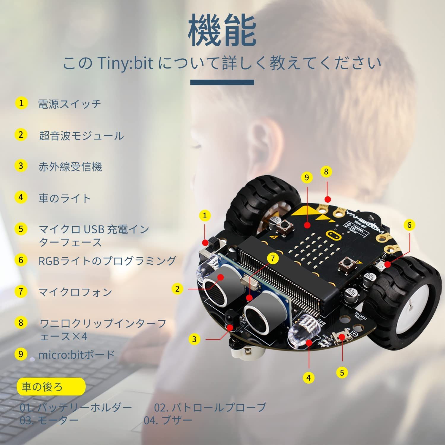 【新着商品】Yahboom Micro:bit V2 スターター ロボティックキット子供向けSTEM教育用 プログラミング可能なDIYロボットカーキット、充実したチュートリアル付きで、驚きのコストパフォーマンスを実現。（Micro:bit V2同梱）。