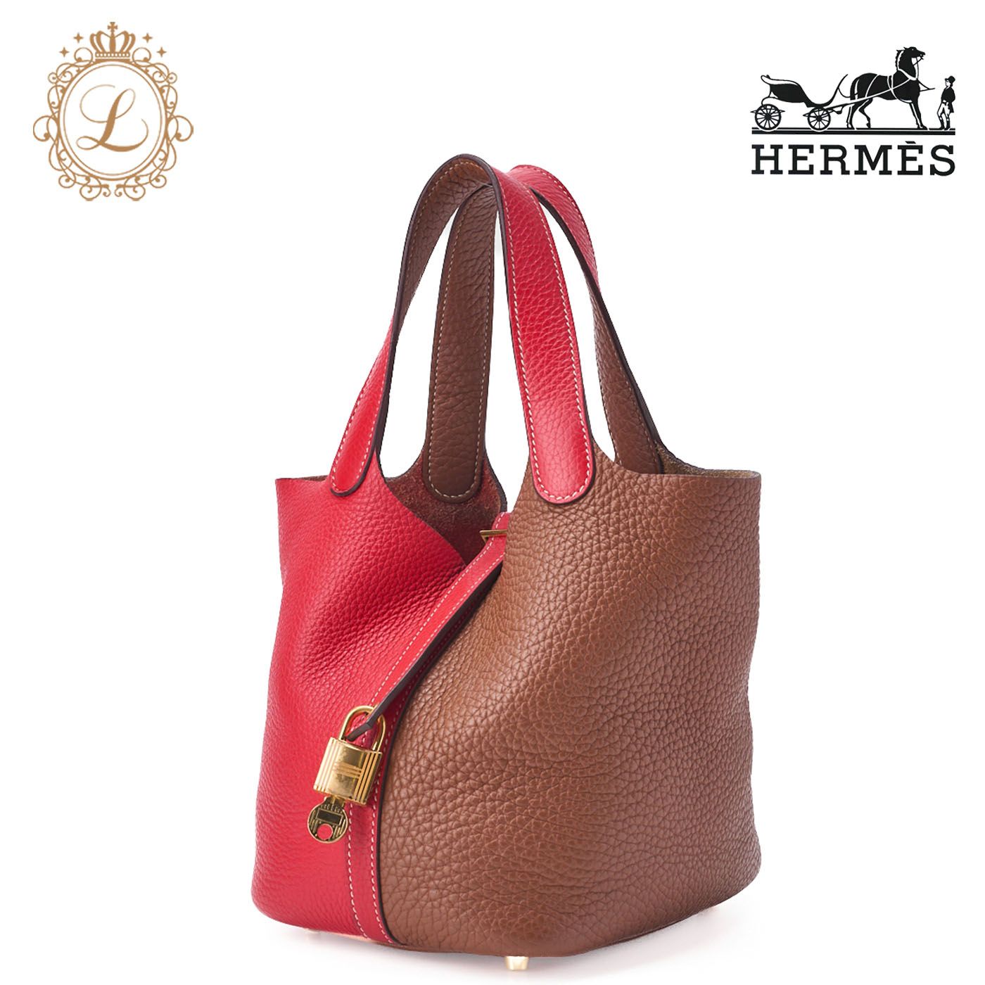 HERMES エルメス ピコタンロックPM ハンドバッグ トリヨンクレマンス ゴールド×ローズジャイプール ゴールド金具 ハンドバッグ レディースバック 送料無料