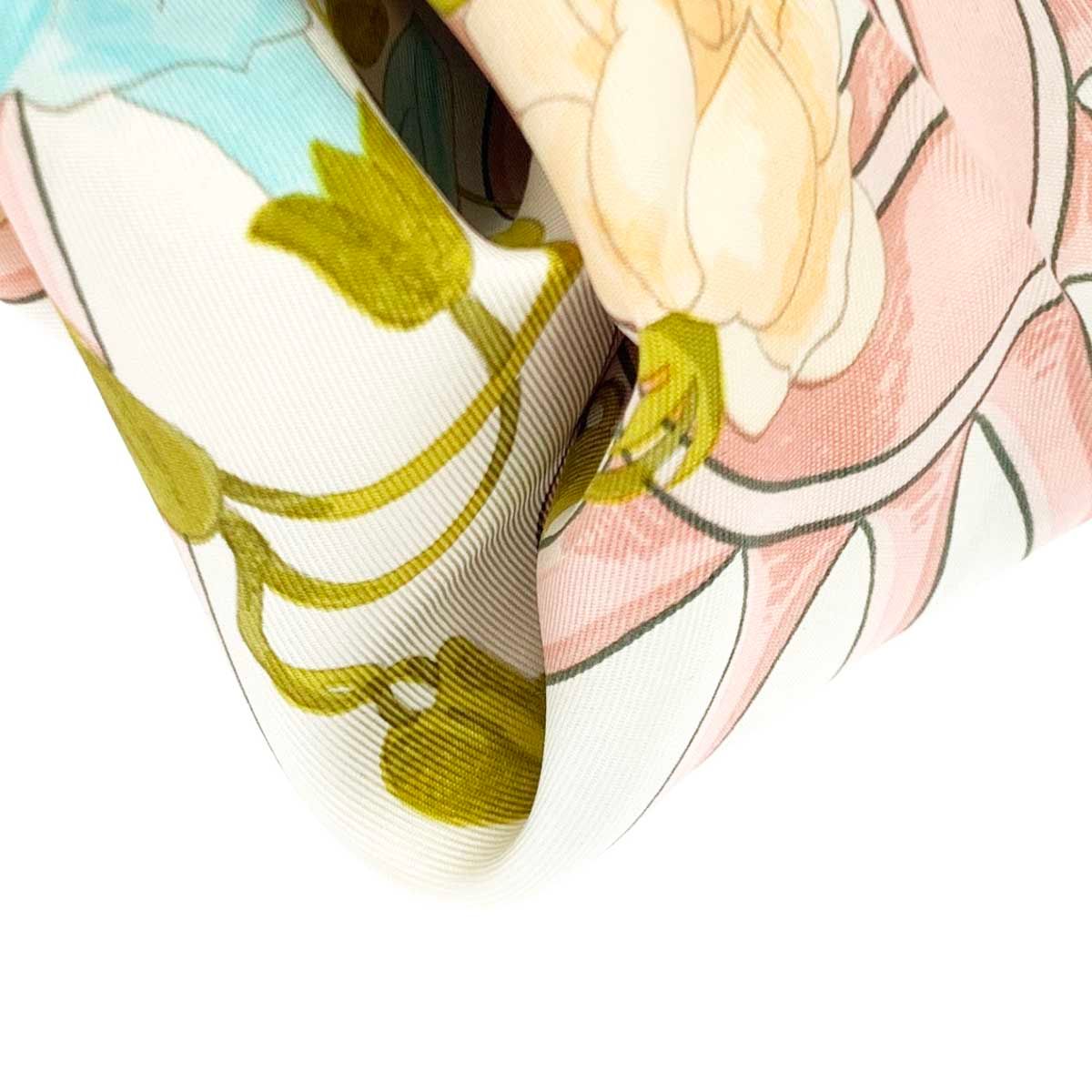 HERMES エルメス カレ90 ROMANTIQUE スカーフ ピンク×ホワイト 花柄