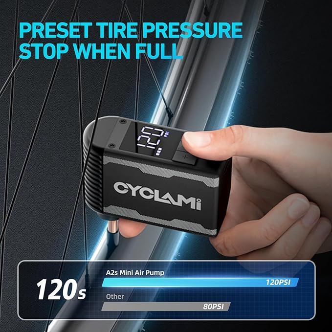 【即日発送】CYCLAMI モニター付き電動ポンプ 空気入れ 自転車 CYCLAMI小型 自転車 空気入れ 携帯 電動空気入れ 電動 軽量 自動