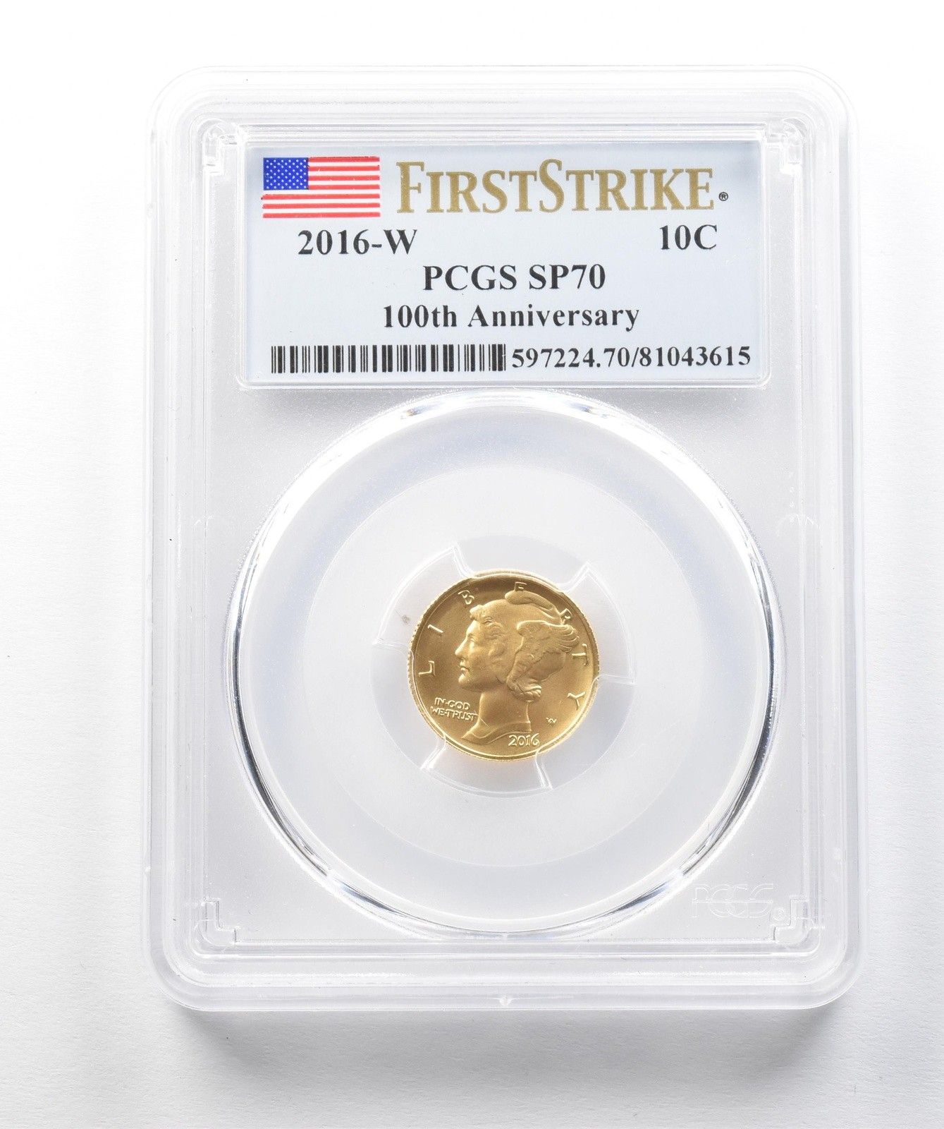 2016-W ゴールド マーキュリー ダイム ファースト ストライク SP70 PCGS
