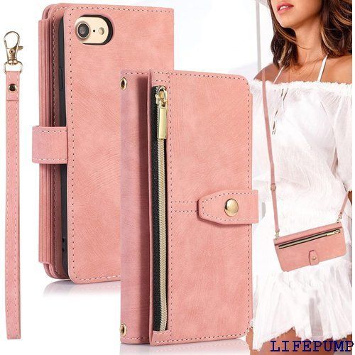 iPhone7 iPhone8 iPhoneSE 20 ケース 手帳型 iphone8 ケース iphone8 手帳 アイフォン7 ケース iphone7 case 適用 BonwFzin 折畳み ストラップホール付き カード収納 バッグ ロ ピンク 1057