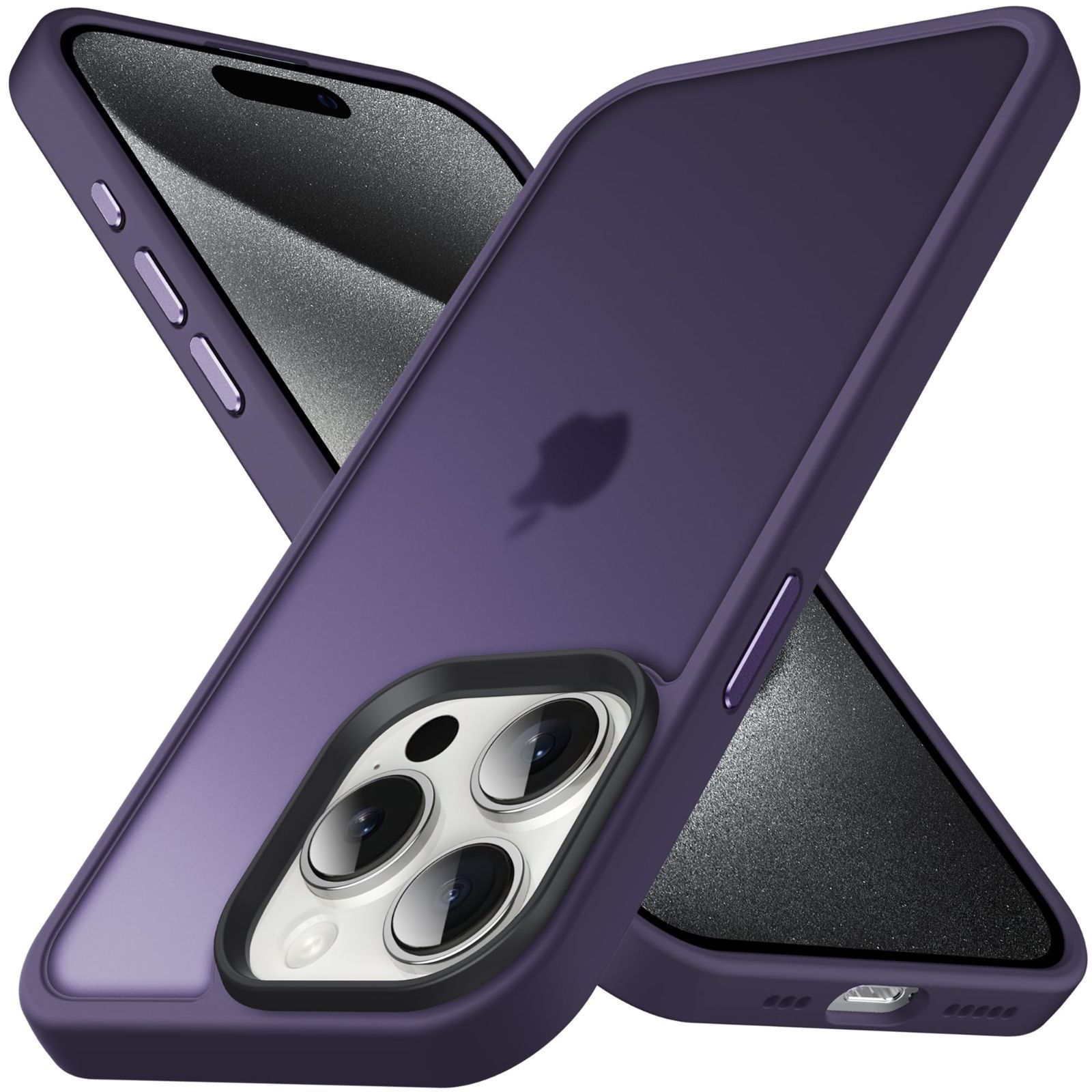 【在庫処分】アイフォン スマホケース ワイヤレス充電対応 15 15 ストラップホール付き マットケース プロ 指紋防止 米軍MIL規格 滑り止め カバー 耐衝撃 半透明 6.1インチ ケース 用 Pro パープ