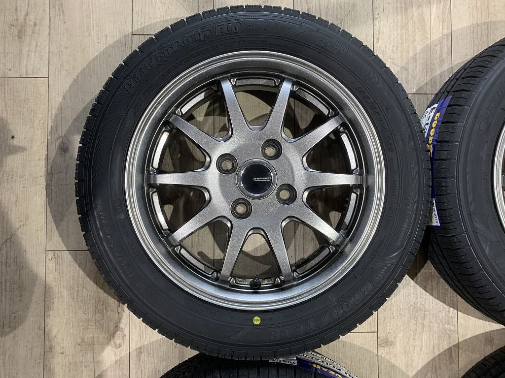 【2302053】新品タイヤ 14インチ 4.5J +45 PCD100 4H + GOODYEAR EG01 155/65R14 2022年 軽自動車 ワゴンR パレット ルークス モコ N-BOX 等