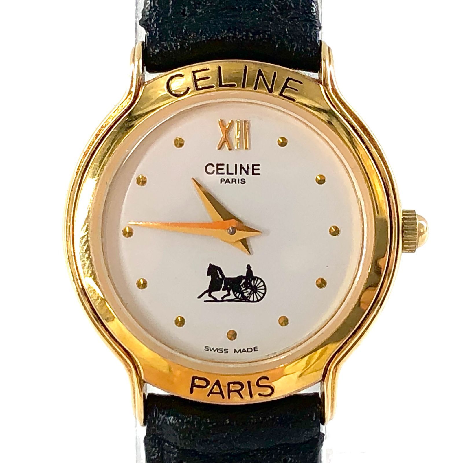 CELINE セリーヌ 馬車ロゴ QZ ゴールド 白文字盤 レディース腕時計【ND-91】 - メルカリ