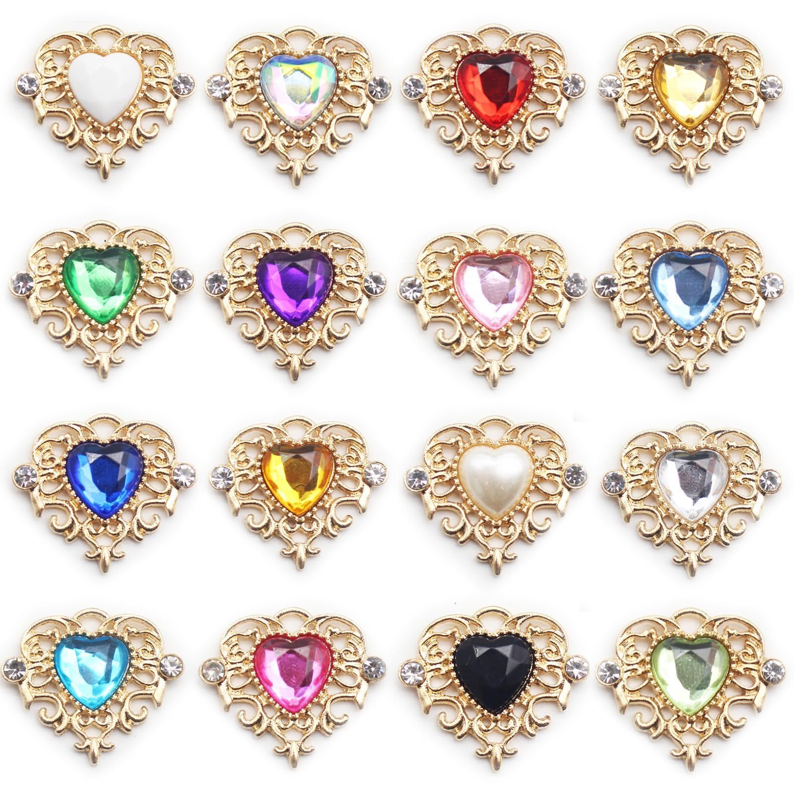 BTtime] ビジューパーツ 台座つき 16個セット ビジュー ハート パーツ