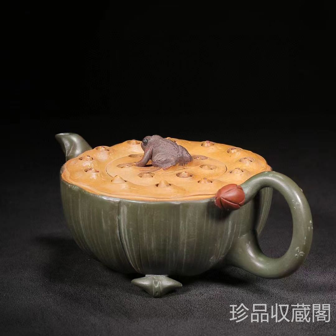 中国古美術・原鉱段泥 カエル蓮子壺 、底槽款:蒋蓉紋、紫砂壺・急須・茶道具 中国古美術・原鉱段泥 カエル蓮子壺 、底槽款:蒋蓉紋、紫砂壺